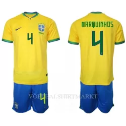 Brazilië Marquinhos 4 Tenue Kind Thuis WK 2022 Brazilië Marquinhos 4 Tenue Kind Thuis WK 2022