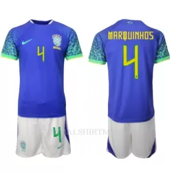 Brazilië Marquinhos 4 Tenue Kind Uit WK 2022 Brazilië Marquinhos 4 Tenue Kind Uit WK 2022