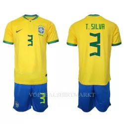 Brazilië Thiago Silva 3 Tenue Kind Thuis WK 2022 Brazilië Thiago Silva 3 Tenue Kind Thuis WK 2022