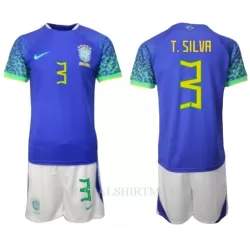 Brazilië Thiago Silva 3 Tenue Kind Uit WK 2022 Brazilië Thiago Silva 3 Tenue Kind Uit WK 2022