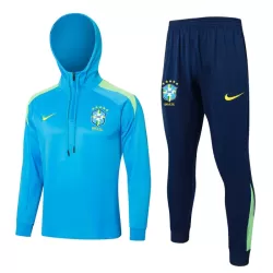 Brazilië Hoodie Trainingssweaterset Kind 2024/25 Kwartrits Blauwe Brazilië Hoodie Trainingssweaterset Kind 2024/25 Kwartrits Blauwe