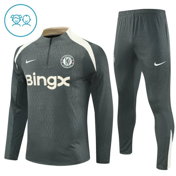 Chelsea Trainingssweaterset Kind 2025/26 Kwartrits Grijze Chelsea Trainingssweaterset Kind 2025/26 Kwartrits Grijze