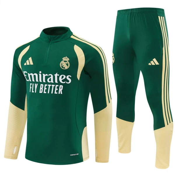 Real Madrid Trainingssweaterset Heren 2026/27 Kwartrits Groene Real Madrid Trainingssweaterset Heren 2026/27 Kwartrits Groene