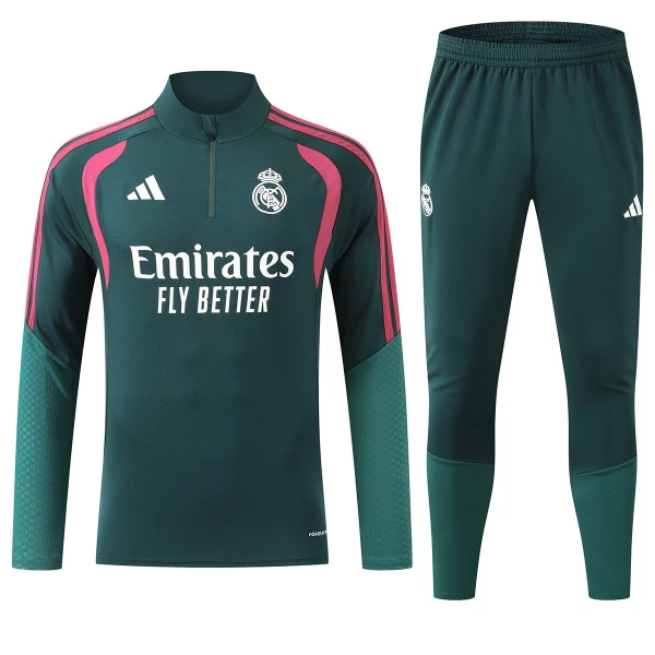 Real Madrid Trainingssweaterset Heren 2026/27 Kwartrits Groene Real Madrid Trainingssweaterset Heren 2026/27 Kwartrits Groene