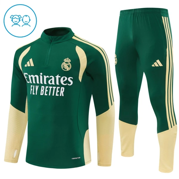 Real Madrid Trainingssweaterset Kind 2026/27 Kwartrits Groene Real Madrid Trainingssweaterset Kind 2026/27 Kwartrits Groene