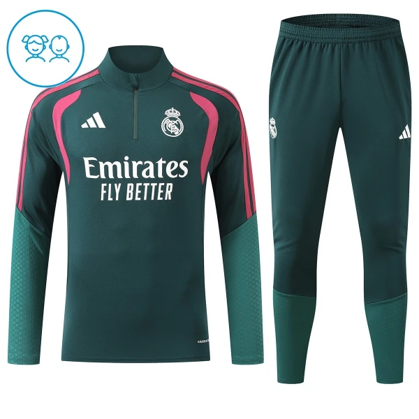 Real Madrid Trainingssweaterset Kind 2026/27 Kwartrits Groene Real Madrid Trainingssweaterset Kind 2026/27 Kwartrits Groene